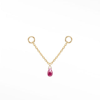 Ear chain ruby drop & cable 14k yellow