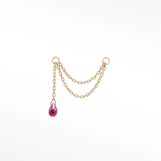 Ear chain ruby drop & cable double decker 14k yellow