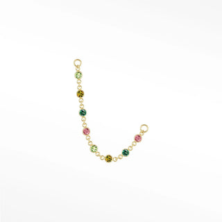 Ear chain by nina wynn. Tiny prismatic multi tourmaline features micro-boho rainbow gemstones in 14k gold. Subtle color