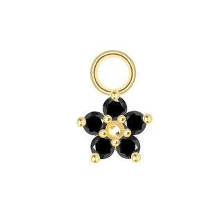 Flower med black diamond 14k yellow gold mini charm - single