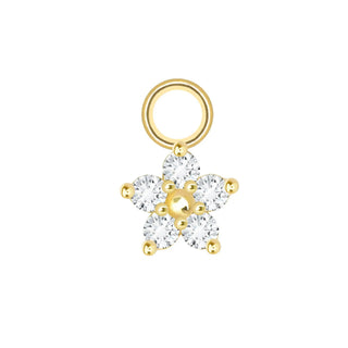 Flower med diamond 14k yellow gold mini charm - single