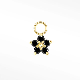 Flower small black diamond 14k yellow gold mini charm - single