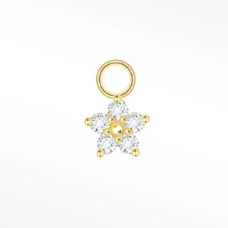 Flower small diamond 14k yellow gold mini charm - single