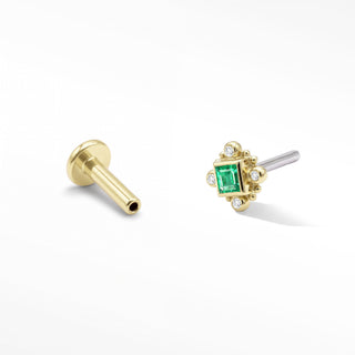 Flat Back Earrings Threadless Emerald 14k Gold Bloom | Wynning Stud