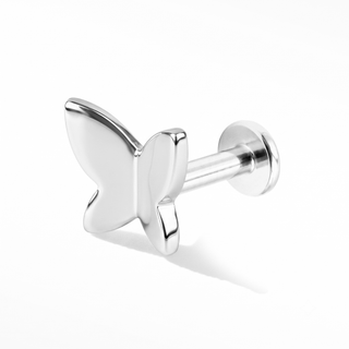Flat Back Earrings Threadless 14k White Gold Butterfly | Wynning Stud