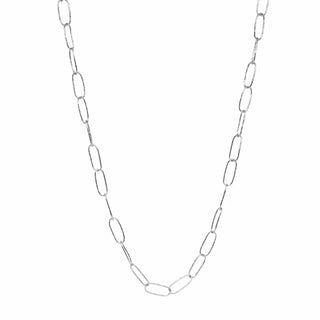 Elite textured paperclip chain necklace in silver tone with hammered finish resembling 14k yellow gold design
