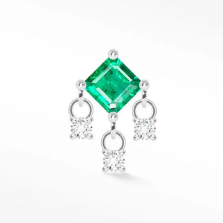 Natural emerald flat back earring 14k white - 14k gold