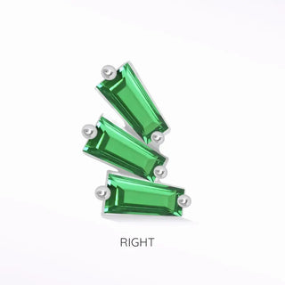 Natural emerald flat back earring baguette 14k white - 14k gold / right