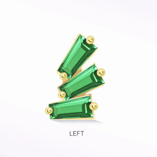Emerald flat back earring baguette 14k yellow - 14k gold / left