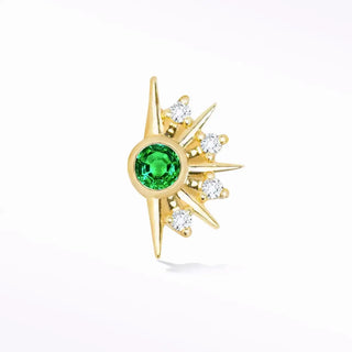 Natural emerald flat back earring demi urchin 14k yellow - 14k gold