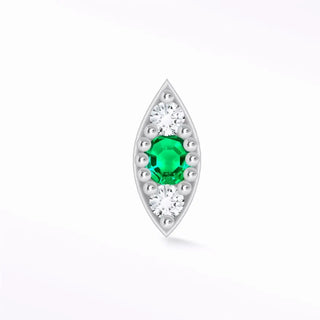 Natural emerald flat back earring evil eye 14k white - 14k gold