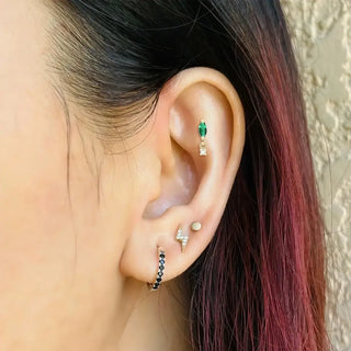 Emerald flat back earring movement 14k white - 14k gold