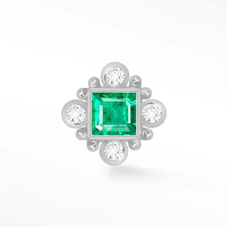 Natural emerald flat back earring princess cut 14k white - 14k gold
