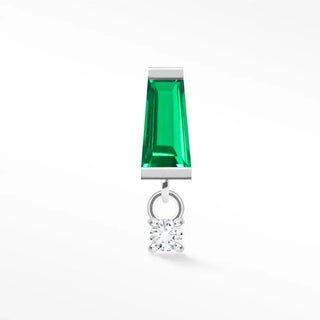 Natural emerald flat back earring tapered baguette 14k white - 14k gold