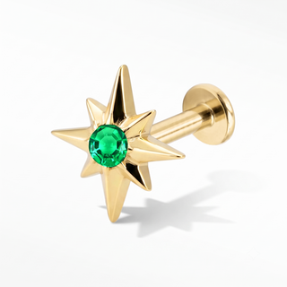 Flat Back Earrings Threadless Emerald 14k Gold Starburst | Wynning Stud