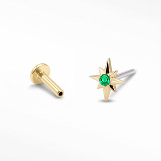 Flat Back Earrings Threadless Emerald 14k Gold Starburst | Wynning Stud