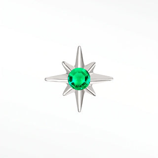 Flat back earrings shining star emerald 14k white