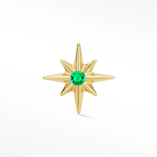 Front view of 14K gold emerald flat back stud earrings