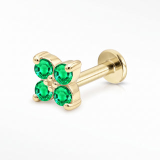 Flat Back Earrings Threadless Emerald 14k Gold Clover | Wynning Stud