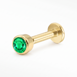 Flat Back Earrings Threadless Emerald 14k Gold Solitaire Bezel | Wynning Stud