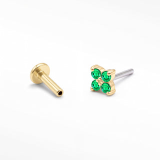 Flat Back Earrings Threadless Emerald 14k Gold Clover | Wynning Stud