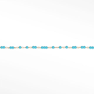 Nina Wynn Ethereal Genuine Turquoise Permanent Necklace with beads linked by solid 14k yellow gold wire.