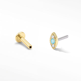 Flat Back Earrings Threadless Turquoise 14k Gold Evil Eye | Wynning Stud