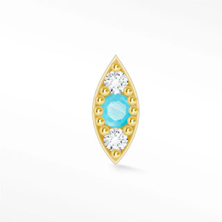Evil Eye flat back earrings, in 14k yellow gold, turquoise, stone size 1.5mm 