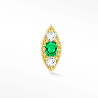 Front detail of the Evil Eye Emerald decorative top in 14K Yellow Gold