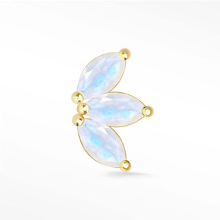 A delicate 14k yellow gold baby lotus ear cuff with three marquise-cut moonstones from wynning studs