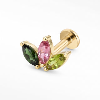 Flat Back Earrings Threadless Multi Tourmaline 14k Gold Baby Lotus | Wynning Stud