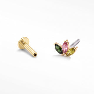 Flat Back Earrings Threadless Multi Tourmaline 14k Gold Baby Lotus | Wynning Stud