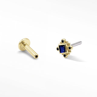 Flat Back Earrings Threadless Blue Sapphire 14k Gold Bloom | Wynning Stud