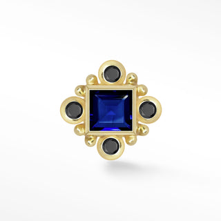 Princess flat back earrings, in 14k yellow gold, blue sapphire, stone size 2.5mm 