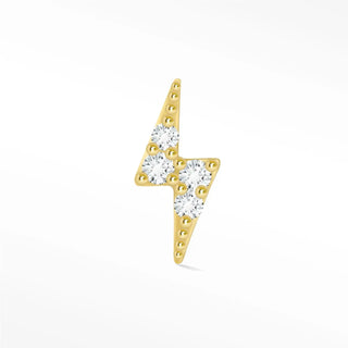 Flat back 14k gold lightning bolt diamond cartilage earring with clear cubic zirconia and gold bead accents