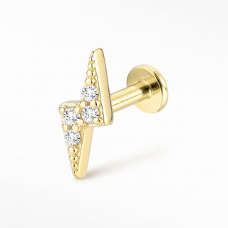 Flat Back Earrings Threadless Diamond 14k Gold Lightning Bolt | Wynning Stud