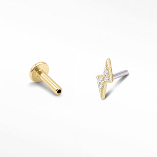 Flat Back Earrings Threadless Diamond 14k Gold Lightning Bolt | Wynning Stud