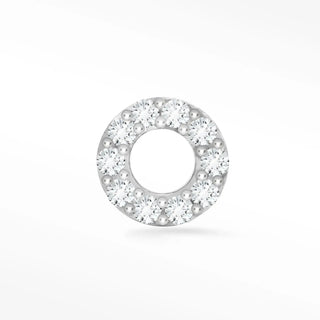 A circular 14k white gold diamond donut earring with clear crystals and round bead accents from The Wynning Studs