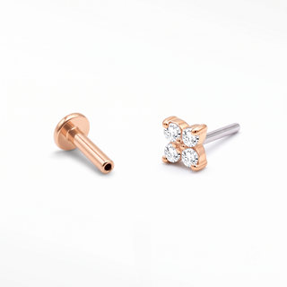 Flat Back Earrings Threadless Diamond 14k Rose Gold Clover | Wynning Stud