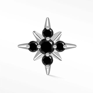 Flat back earrings shining star black diamond 14k white