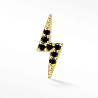Flat back earring black diamond lightning bolt 14k yellow gold