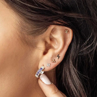 Flat back earring black diamond lightning bolt 14k yellow gold