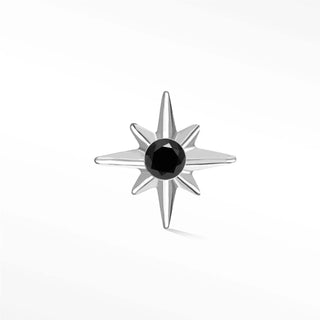 Flat back earrings shining star black diamond 14k white