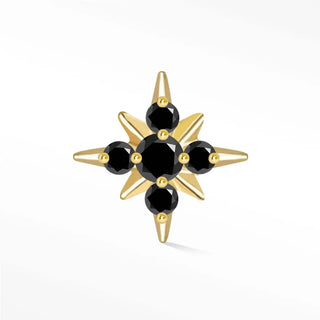 Flat back earring black diamond shining star 14k yellow - 14k gold