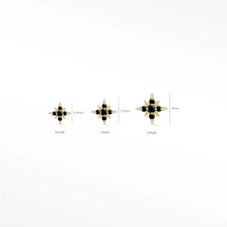 Flat back earrings shining star black diamond 14k yellow