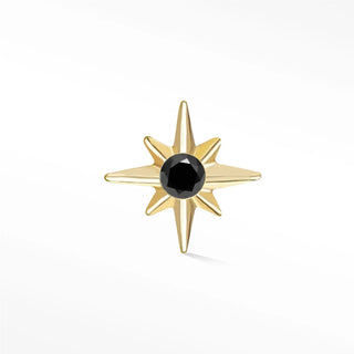Flat back earring black diamond shining star 14k yellow - 14k gold