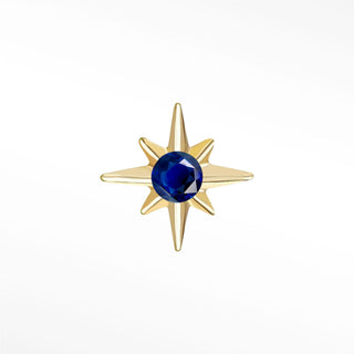 Flat Back Earrings Shining Star Blue Sapphire 14K Yellow