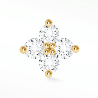 Flat back earrings clover diamond 14k yellow