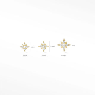 Flat back earrings shining star diamond 14k yellow