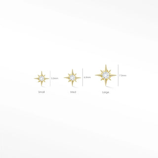 Flat back earrings shining star diamond 14k yellow